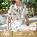 野兽派熊猫噗噗22姆米真丝印花女士短袖短裤家居服套装情侣睡衣礼物 女士-M