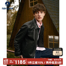 Navigare意大利小帆船男真皮皮衣翻领羊皮夹克外套1336703515 黑 2XL/54