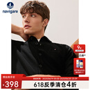 Navigare意大利小帆船男士羊毛衫秋冬通勤纯羊毛保暖开衫翻领针织打底衫男 暗夜黑 3XL 码