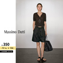 Massimo Dutti折扣升级2025女装简约轻薄纯亚麻短袖针织开襟衫05648567 巧克力色 S (CN 170/88A)