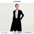 娜尔思（NAERSI）【流光丝绒】商场同款时尚气质绒感修身风衣女新款 黑色 XL