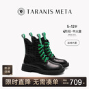 泰兰尼斯冬季新款女童鞋儿童加绒马丁靴短靴中大童软底皮 黑色 31 内长20.5cm