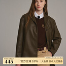 ELAND衣恋H版型直筒宽松复古西装反驳领PU皮衣外套冬季 军绿色(49)Khaki M 165