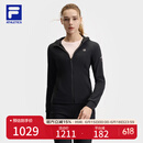 FILA 斐乐官方女装针织连帽外套2025夏新款健身运动基础上衣 深黑-BK XL 175/92A/XL