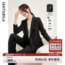 尚都比拉职业通勤西装套装女春秋正装西服外套裤子面试两件套 黑色 L