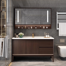 九牧（JOMOO）新中式浴室柜橡木智能镜柜一体陶瓷盆实木美式卫浴柜落地洗脸盆柜 91*50cm橡木实木柜+智能镜柜