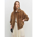 MSBEAST野兽小姐 复古绒面羊皮翻领马鞍肩工装皮真皮夹克外套 丨双星皮衣 黑棕色-高定擦色植鞣绵羊皮 M