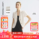 朗姿平驳领醋酸短袖商务西装外套黑白色ol西服2025年夏季新款 浅米色 XL