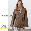 Massimo Dutti折扣升级2025女装极简休闲风廓形高级感V领真皮皮衣外套04739959 卡其色 S (CN 170/88A)