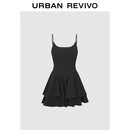 UR2025夏季新款女装休闲叠层褶皱收腰吊带连衣裙UYU750056