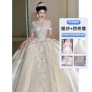 雅格罗伊大码婚纱200斤胖mm加肥加大一字肩法式缎面婚纱礼服女2025新款新 齐地款(四件套) M 均码