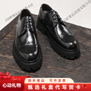KLWPVD皮鞋男布洛克德比鞋子时尚亮皮真皮厚底增高皮鞋正装商务皮鞋 亮皮黑色 38