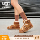 UGG秋季女士时尚舒适平底保暖纯色溢毛休闲搭扣短靴雪地靴1119431 CHE | 栗色 38