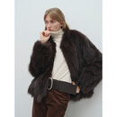 MSBEAST野兽小姐 芬兰进口整皮狐狸坎毛三角领皮草外套女冬季丨侘寂北岛 深碳灰 M