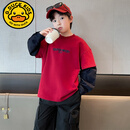 G. DUCKKIDS儿童装男童卫衣春秋款2025新款春装中大童痞帅帅气春季男孩上衣潮 红色春秋款 cm 120