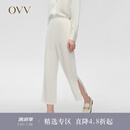 OVV【重磅真丝】2024春夏新款女装九分开衩宽松直筒西裤 浅灰（净色）07 L