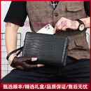 Reessyeag轻奢品牌男士手拿包男真皮手包大容量信封包商务鳄鱼纹手抓包 纹理黑