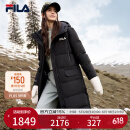 FILA 斐护科技|斐乐官方女士长款羽绒服舒适保暖连帽外套 正黑色-BK 170/88A/L