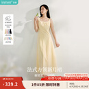 茵曼（INMAN）章若楠同款欧若风法式吊带连衣裙2025夏季新品女装淡鹅黄色裙子 浅黄色 (方领) M