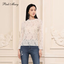 pinkmaryPink Mary/粉红玛丽蕾丝套衫女2023夏季修身长袖打底衫PMAMS8008 米白色 XL