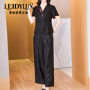莱迪轻奢品牌香云纱套装女新中式国风桑蚕丝两件套真丝2025夏季新款皮草 黑色 2XL 125-135斤左右