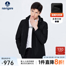 Navigare意大利小帆船男士棉服秋冬季可拆卸连帽外套夹棉保暖通勤夹克衫 黑 XL 码