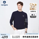 Navigare意大利小帆船羊毛衫男士春季纯色半高领毛衣保暖通勤针织衫 藏青 L /50