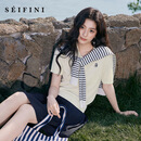 诗凡黎（'SEIFINI）诗凡黎莱赛尔针织衫25夏新款设计感薄款圆领短袖开衫女 本白色 polo领 预售[7月9日]发 M