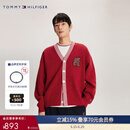 TOMMY HILFIGER男女情侣混纺刺绣宽松镶边V领红色开衫外套毛衣34196 胭脂红XMP M （推荐：135-150斤）