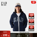 Gap男女装2025春季新款重磅绒布刺绣logo拉链连帽卫衣外套721232 海军蓝 L (175/96A)亚洲尺码