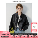 VEGA CHANG短款皮衣2025年春季新款机车风小个子立领黑色夹克外套 气质黑 L