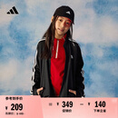 adidas女大童休闲三条纹长袖套装儿童春季新款阿迪达斯官方轻运动   黑色/白色   128
