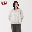 无印良品（MUJI）女式 强捻短袖罩衫 t恤上衣打底衫女款内搭女装25年夏季 BC2LLC5S 米白色 S (155/80A)