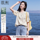 香影衬衫女短袖2025夏装新款正肩圆领杏色甜美风衬衣刺绣碎花上衣 杏色衬衫 M 160/84A/95-110斤