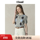 ELAND【100%棉】衣恋针织T恤女polo领贝壳扣菱格纹短袖2025夏新款 中灰色(18)M/Grey M /165