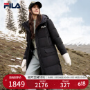 FILA 斐护科技|斐乐官方女士长款羽绒服舒适保暖连帽外套 正黑色-BK 170/88A/L