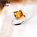 宝卡伊天然黄水晶戒指女925银镶高品金橘色戴妃款水晶戒指 5克拉珍宝级公主方款
