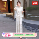 OLJ轻奢品牌套装女2025年夏季新款新中式国风改良旗袍上衣裤子两件套 米白色 XL