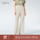 OVV2023春夏新款女装22MM弹力重绉罗纹松紧腰套装休闲西裤 卡其（净色）07 L