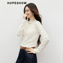 红袖别致蕾丝提花T恤2025冬季新款女装木耳边半高领轻熟气质甜美上衣 米白004 M