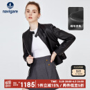 Navigare意大利小帆船女士短装单皮衣立领机车风修身外套2336703509 M 