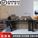 意式极简家用客厅双人学习桌实木书桌设计师大长工作台桌子 黑色橡木（E0级实木多层板） 160x80x75cm