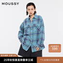 moussy 【赵昭仪同款】女装新品美式格纹LOGO衬衫028IS430-3091 110蓝色 均码