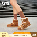 UGG秋季女士时尚舒适平底保暖纯色溢毛休闲搭扣短靴雪地靴1119431 CHE | 栗色 38