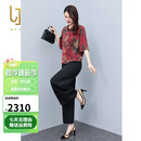 OLJ高档品牌套装女2025年夏季新款时尚气质复古优雅上衣裤子两件套 红色 L 106-115斤