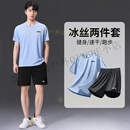SKINS速干衣男速干冰丝运动服套装T恤短袖跑步篮球训练短裤 浅蓝套装【新款速干透气】 M