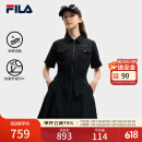 FILA 斐乐官方女装梭织工装连衣裙2025夏季新款时尚凉感防晒收腰裙子 正黑色-BK L 170/88A/L