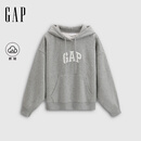 GAP女装春款logo贴布绣抓绒宽松套头连帽衫卫衣792505 浅灰色 M (165/88A)亚洲尺码【偏大,建议拍小一码】