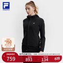 FILA 斐乐官方女装针织连帽外套2025春新款健身运动简约基础上衣 深黑-BK M 165/84A/M