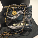 【二手99新】CHANEL香奈儿黑色22bag mini垃圾袋 黑底白字 二手奢侈品节日生日送礼 99新